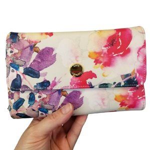 Kate Landry Painterly Floral Organizer Wallet Clutch Zip Snap Multi Compartment